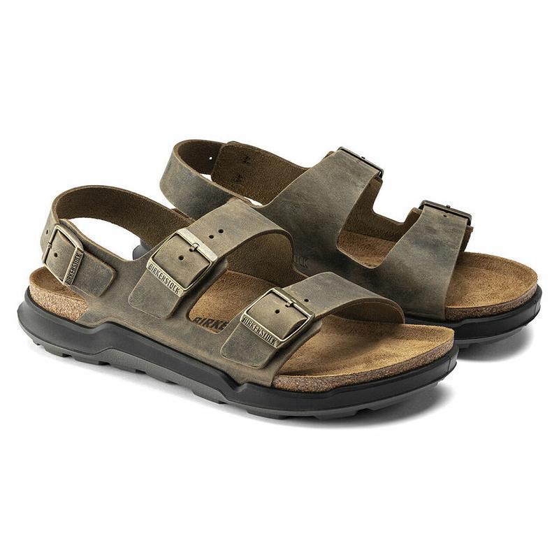 Birkenstock Milano Rugged Oiled Læder Sandaler Dame Khaki | DK 350QMA